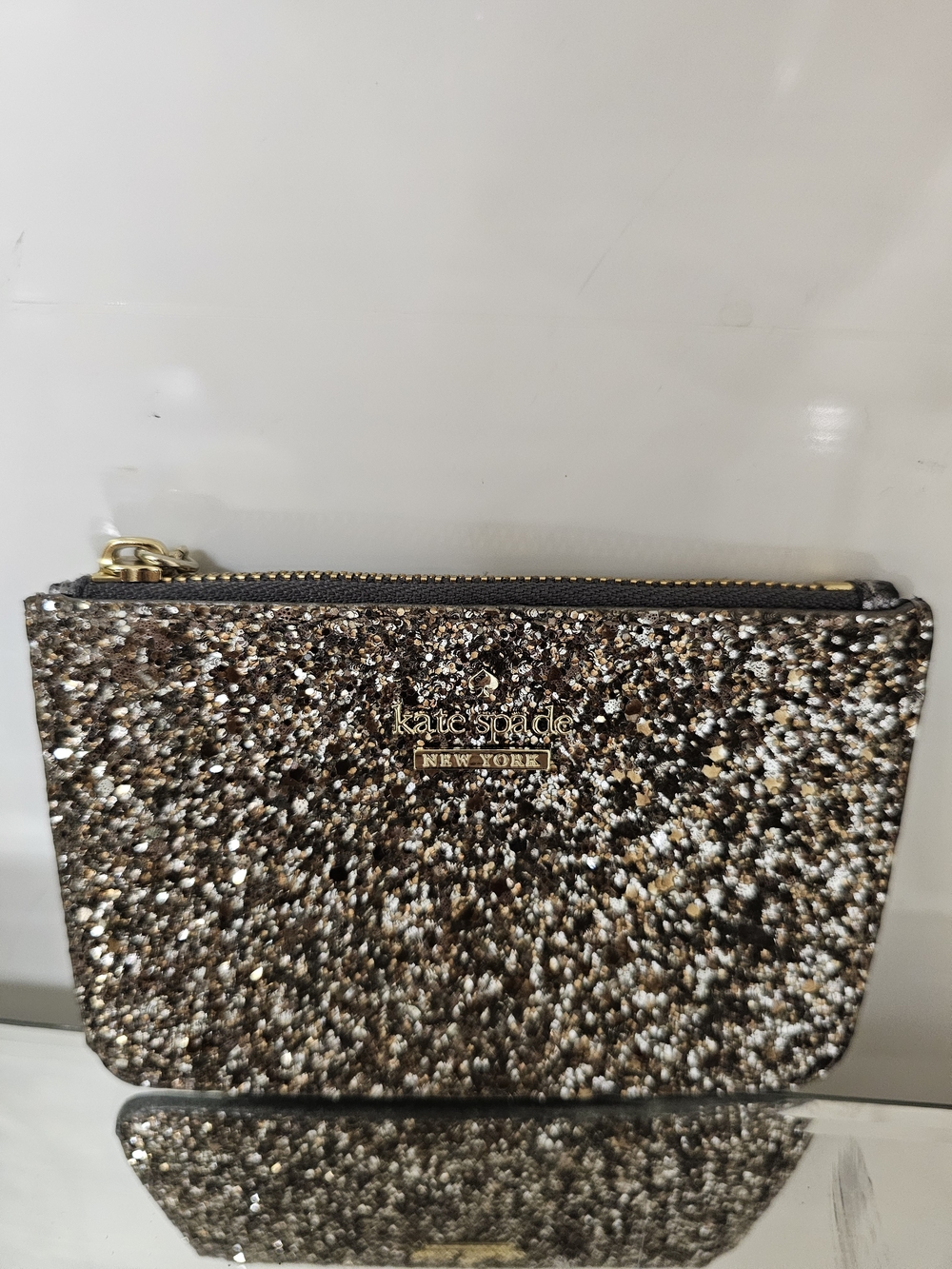 kate spade Glitter Zip Pouch in Multi-Brown Sparkle